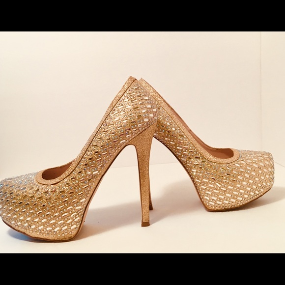 Stunning high gold rose heels cristal embellished - Picture 5 of 8